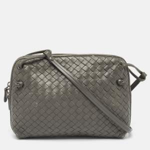 Pre Owned Bottega Veneta Grey Intrecciato Leather Nodini Crossbody Bag