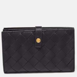 Pre Owned Bottega Veneta Black Intrecciato Leather Continental Wallet
