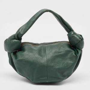 Pre Owned Bottega Veneta Dark Green Leather Double Knot Bag