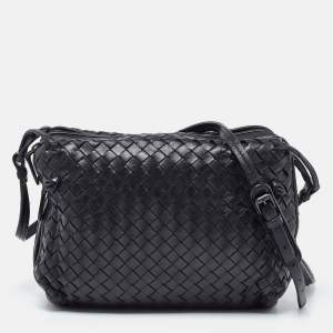 Pre Owned Bottega Veneta Black Intrecciato Leather Nodini Double Zip Crossbody Bag