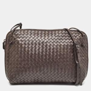 Bottega Veneta Choco Brown Intrecciato Leather Large Nodini Crossbody Bag