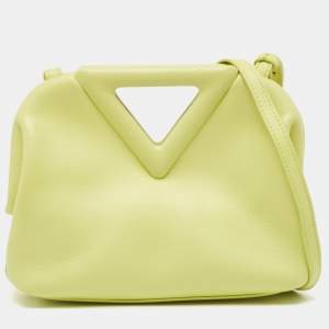Pre Owned Bottega Veneta Light Green Leather Small Point Shoulder Bag