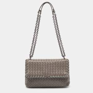 Pre Owned Bottega Veneta Grey Intrecciato Leather Small Olimpia Shoulder Bag