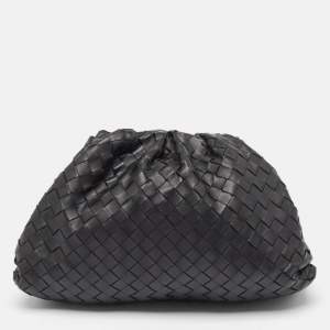 Pre Owned Bottega Veneta Black Intrecciato Leather The Pouch Clutch