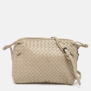 Pre Owned Bottega Veneta Light Beige Intrecciato Leather Nodini Crossbody Bag