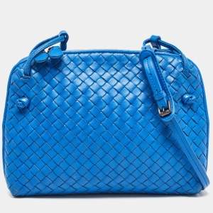 Pre Owned Bottega Veneta Blue Intrecciato Leather Nodini Crossbody Bag