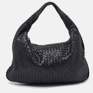 Pre Owned Bottega Veneta Black Intrecciato Leather Large Veneta Hobo