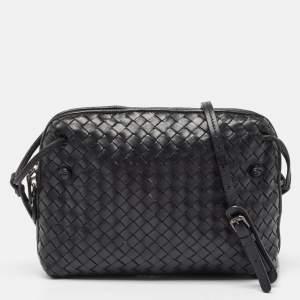 Pre Owned Bottega Veneta Black Intrecciato Leather Nodini Crossbody Bag