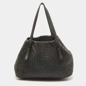 Pre Owned Bottega Veneta Black Intrecciato Leather Cesta Tote