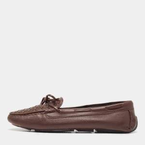 Bottega Veneta Brown  Intrecciato Leather Bow Loafers Size 40.5