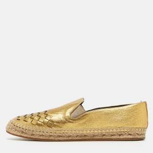 Bottega Veneta Gold Intrecciato Leather Espadrille Flats Size 36