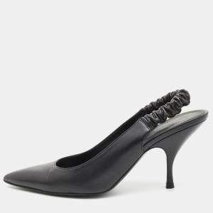 Pre Owned Bottega Veneta Black Leather Pointed Toe Slingback Pumps Size 38