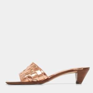 Bottega Veneta Rose Gold Intrecciato Leather Slide Sandals Size 39