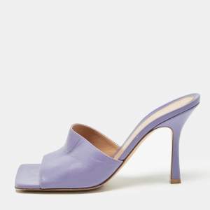 Bottega Veneta Purple Leather Square Toe Slide Sandals Size 39.5