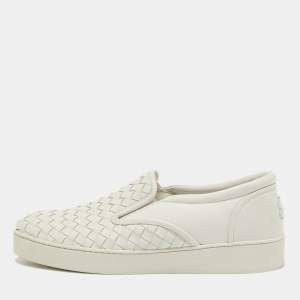 Bottega Veneta White Woven Leather Dodger Slip On Sneakers Size 38.5