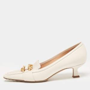 Bottega Veneta Off White Leather and Calf Hair Madame Pumps Size 37