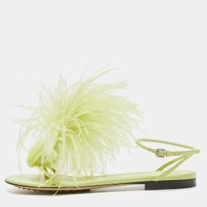 Bottega Veneta Green Leather Wonderland Ankle Strap Sandals Size 38.5