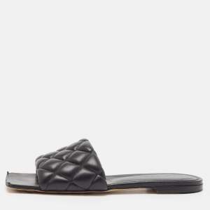 Bottega Veneta Black Leather Lido Flat Sandals Size 38