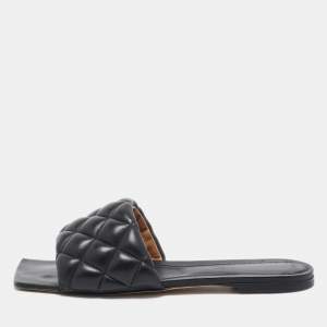 Bottega Veneta Black Leather Lido Flat Slides Size 39