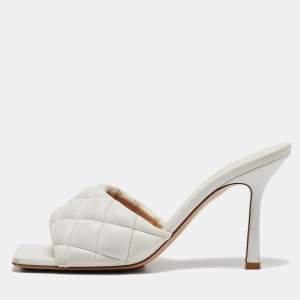 Bottega Veneta White Quilted Leather Lido Slide Sandals Size 39