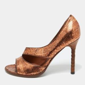 Bottega Veneta Metallic Copper Snakeskin Embossed Leather Pumps Size 38