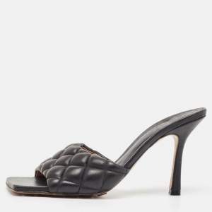 Bottega Veneta Black Leather Lido Slide Sandals Size 39