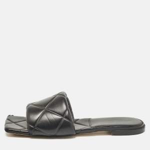 Bottega Veneta Black Quilted Leather Flat Slides Size 42