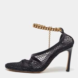 Bottega Veneta Black Mesh and Leather Chain Link D'orsay Pumps Size 37