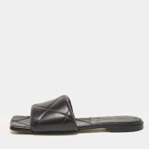 Bottega Veneta Black Leather Lido Flat Slides Size 40