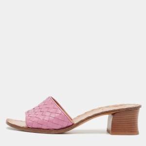 Pre Owned Bottega Veneta Purple Intrecciato Leather Ravello Sandals Size 40