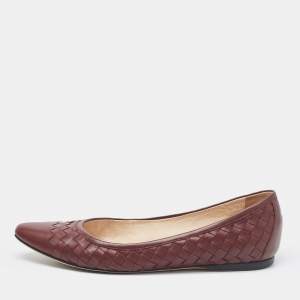 Bottega Veneta Burgundy Intrecciato Leather Ballet Flats Size 37