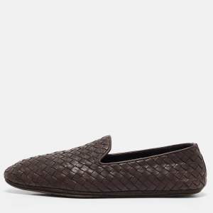 Bottega Veneta Brown Intrecciato Leather Intrecciato Loafers Size 42