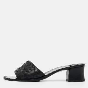 Bottega Veneta Black Intrecciato Leather Slide Sandals Size 40.5
