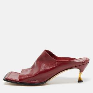 Bottega Veneta Burgundy Leather Stretch Square Toe Kitten Heel Mules Size 39