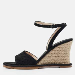 Bottega Veneta Black Suede Wedge Espadrille Sandals Size 38