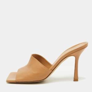 Bottega Veneta Light Brown Leather Stretch Slide Sandals Size 38