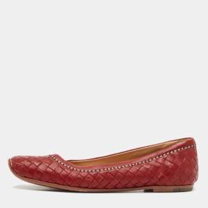 Bottega Veneta Burgundy Intrecciato Leather Ballet Flats Size 35.5