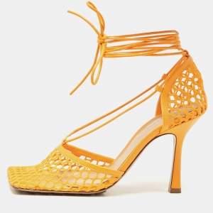 Bottega Veneta Orange Leather and Mesh Stretch Pumps Size 37