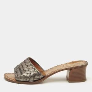Bottega Veneta Metallic Intrecciato Leather Ravello Slide Sandals Size 39