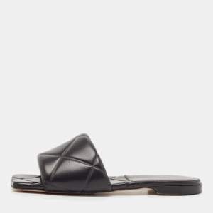 Bottega Veneta Black Leather Lido Flat Slides Size 38