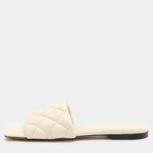 Pre Owned Bottega Veneta Cream Quilted Leather Lido Flat Sandals Size 36