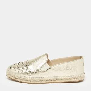 Bottega Veneta Gold Intrecciato Leather Espadrille Flats Size 36