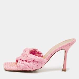 Bottega Veneta Pink Woven Raffia Slide Sandals Size 39