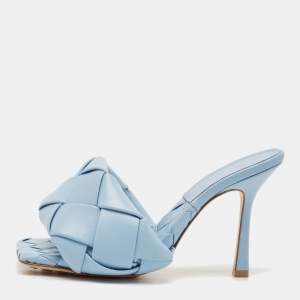 Bottega Veneta Blue Intrecciato Leather Lido Slide Sandals Size 36.5