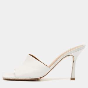 Bottega Veneta White Leather Strech Mules Size 41