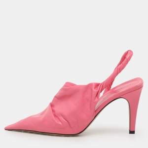 Bottega Veneta Pink Leather Pointed Toe Slingback Pumps Size 38.5