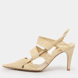 Pre Owned Bottega Veneta Cream Leather Strappy Slingback Pumps Size 39