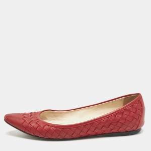 Bottega Veneta Red Intrecciato Leather Ballet Flats Size 36