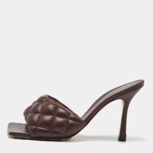 Bottega Veneta Dark Brown Quilted Leather Lido Padded Slide Sandals Size 38