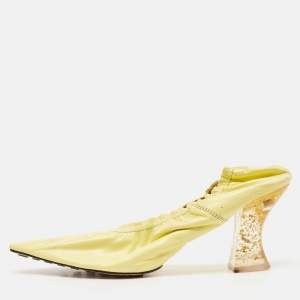 Bottega Veneta Green Leather Scrunch Block Pumps Size 38
